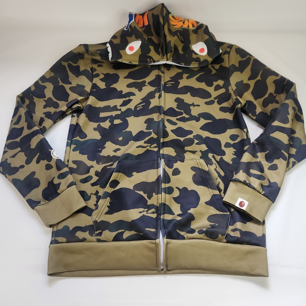 Shark Camo Hoodie Full Zip Sweatshirt Mens Size S  Unbranded Green